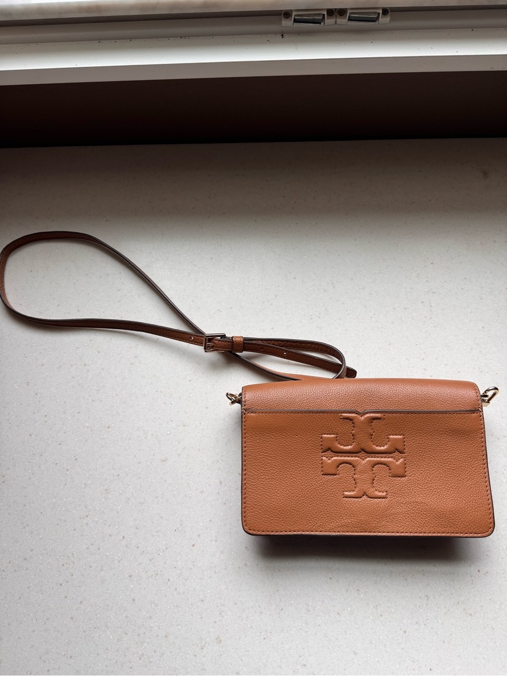 Tory Burch Cognac Pebbled Leather Crossbody Bag